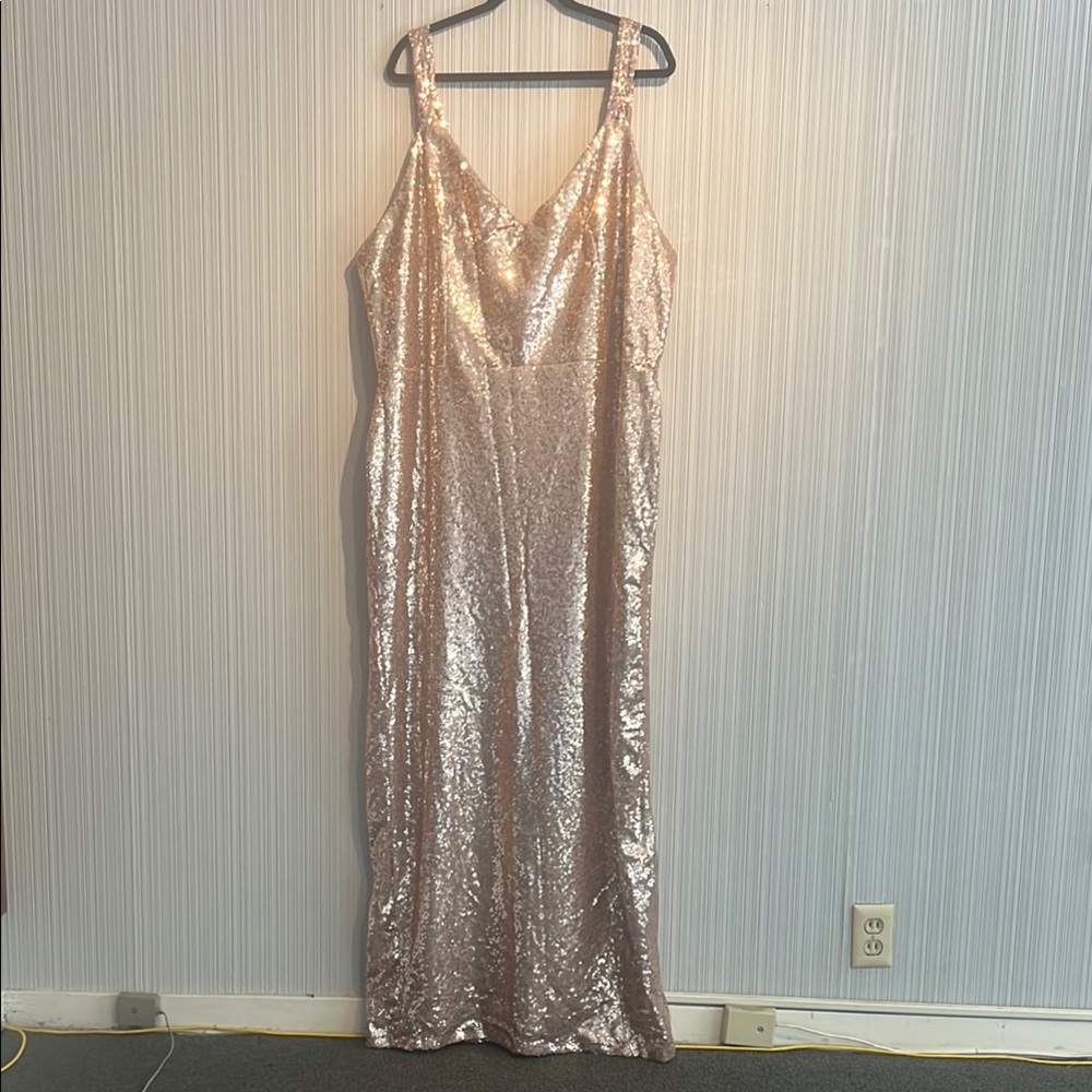 Plus size blush pink Christian Omeshun sequin maxi dress